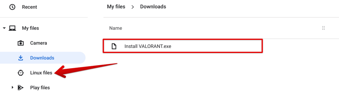 Moving the Valorant game client file to the Linux files folder