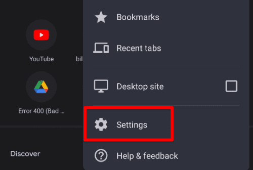 Opening Google Chrome settings on mobile