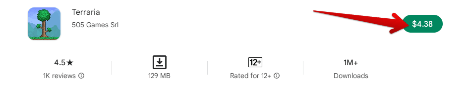 Purchasing Terraria on the Google Play Store