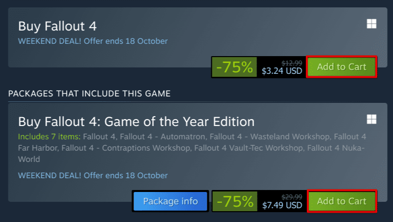Adding any one of the Fallout 4 editions to cart