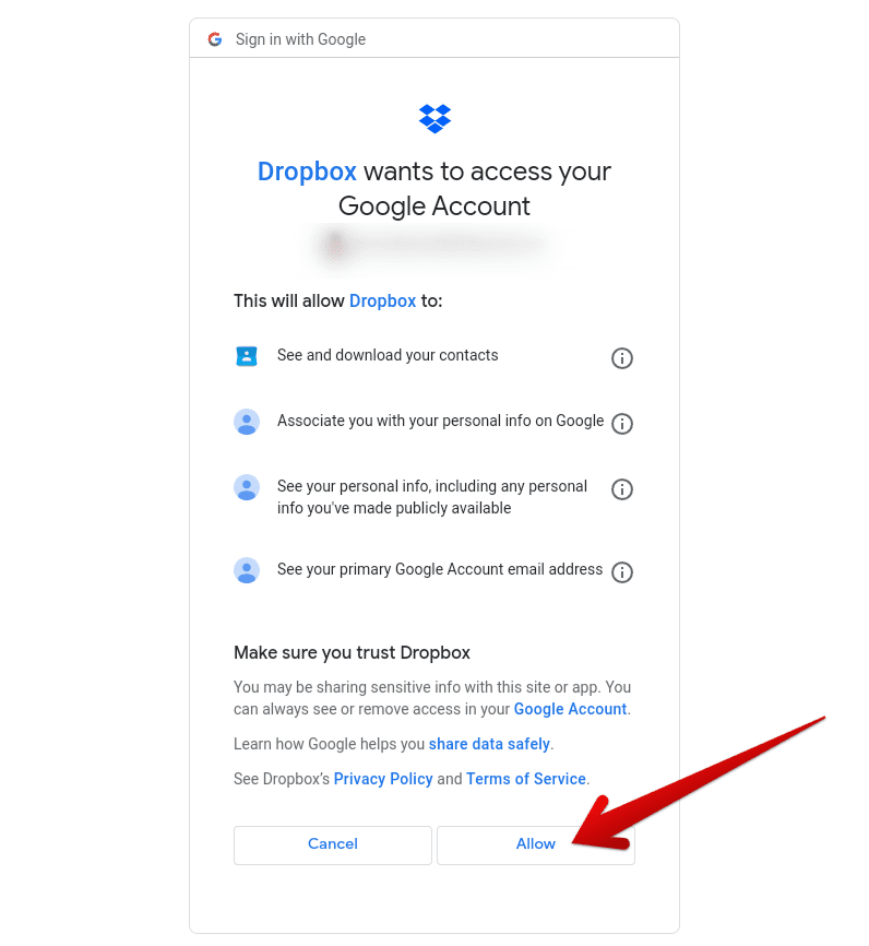 Allowing access to the Dropbox app