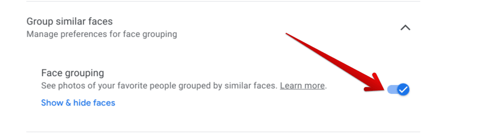 Disabling the Face grouping feature