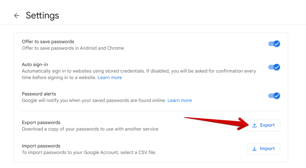 Exporting passwords in Google Chrome
