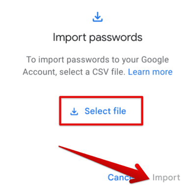 Importing the exported passwords file