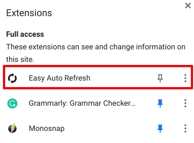 Launching the Easy Auto Refresh extension