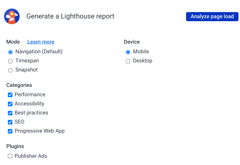 Lighthouse report