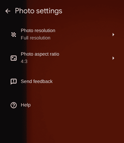 Photo settings in the ChromeOS camera app