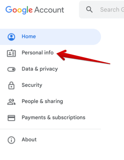 Selecting the "Personal info" section