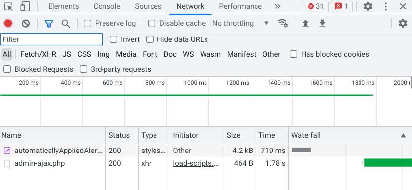 The "Network" tab in DevTools