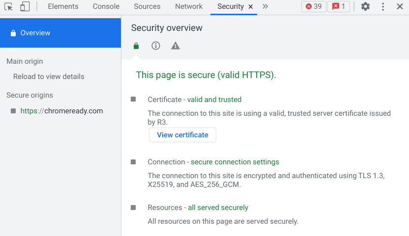 The "Security" tab in DevTools
