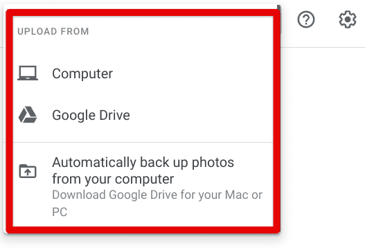 Uploading photos to Google Photos manually