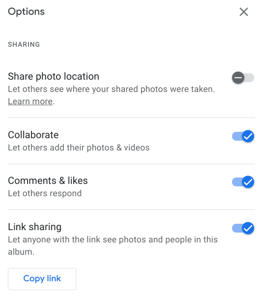 Using Link Sharing in Google Photos