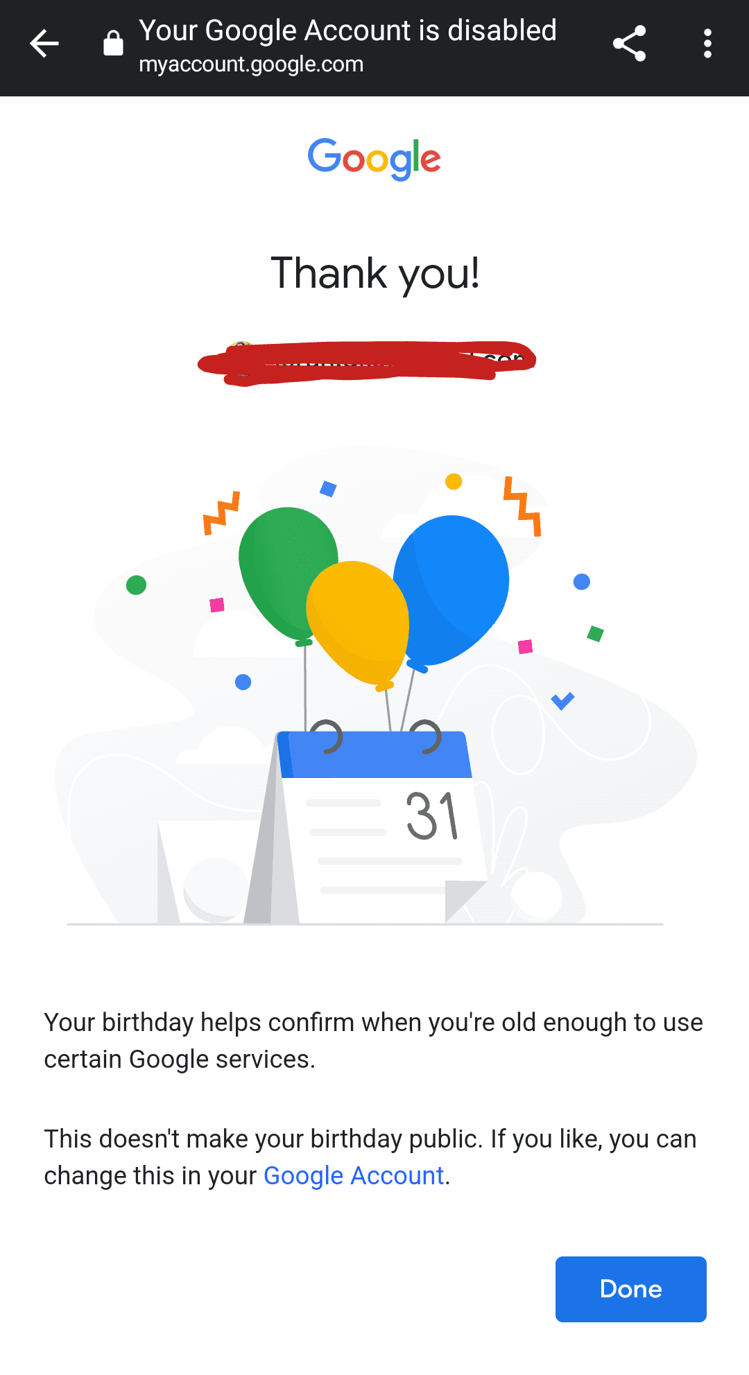 verify birthday google