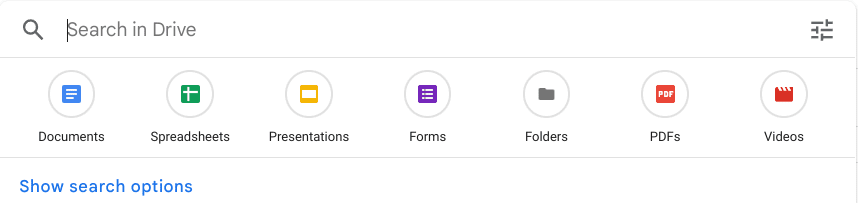 Advanced search bar in Google Drive