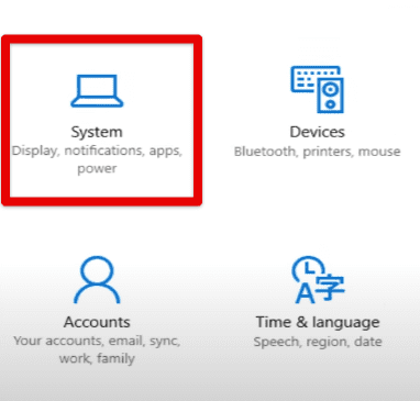 Choosing "System" settings