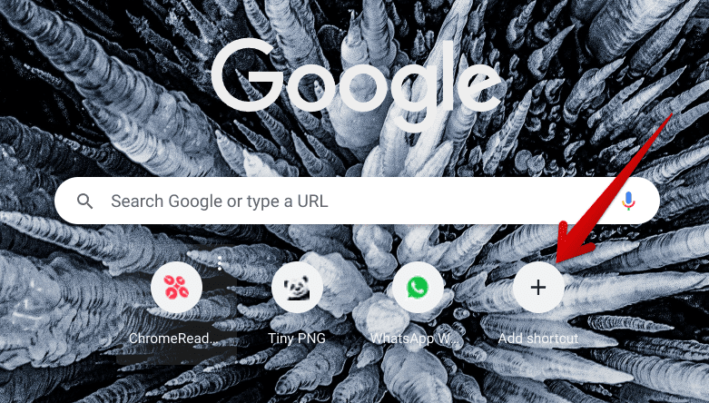 Clicking on the "Add shortcut" button on Chrome's home page