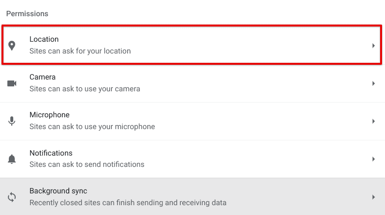 Clicking on the "Location" area