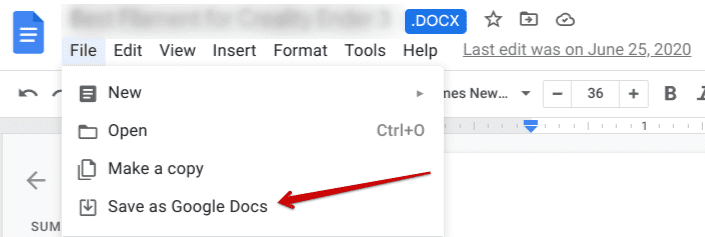 Converting the .docx extension to .gdoc