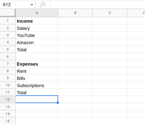 Creating the "Expenses" section