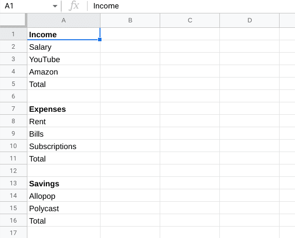 Creating the "Savings" section