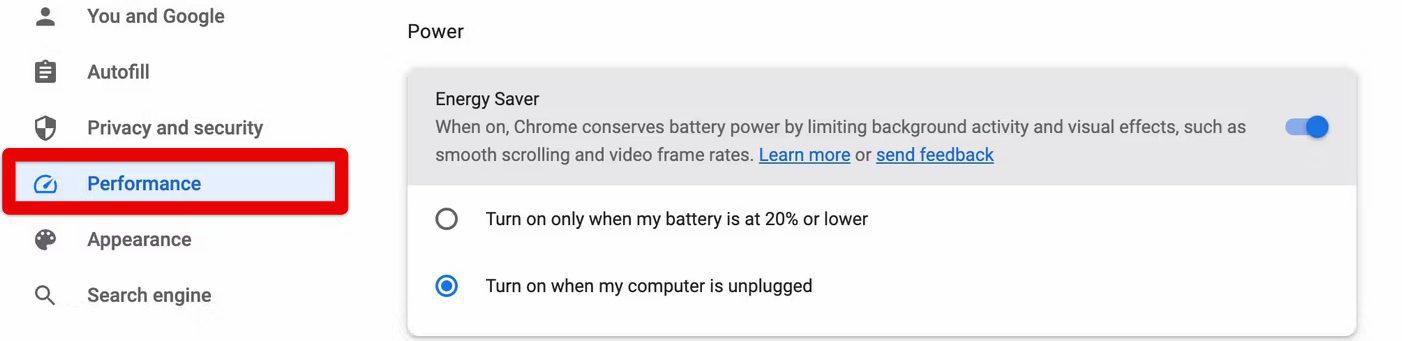 Energy Saver mode in Chrome 108