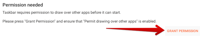 Granting permission to the Taskbar app