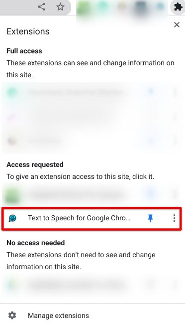 Launching the Text to Speech for Google Chrome extension