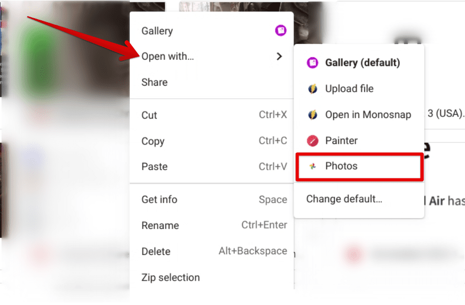 Opening an image in Google Photos from the Files system app