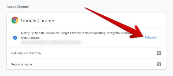 Relaunching Chrome for the update to apply