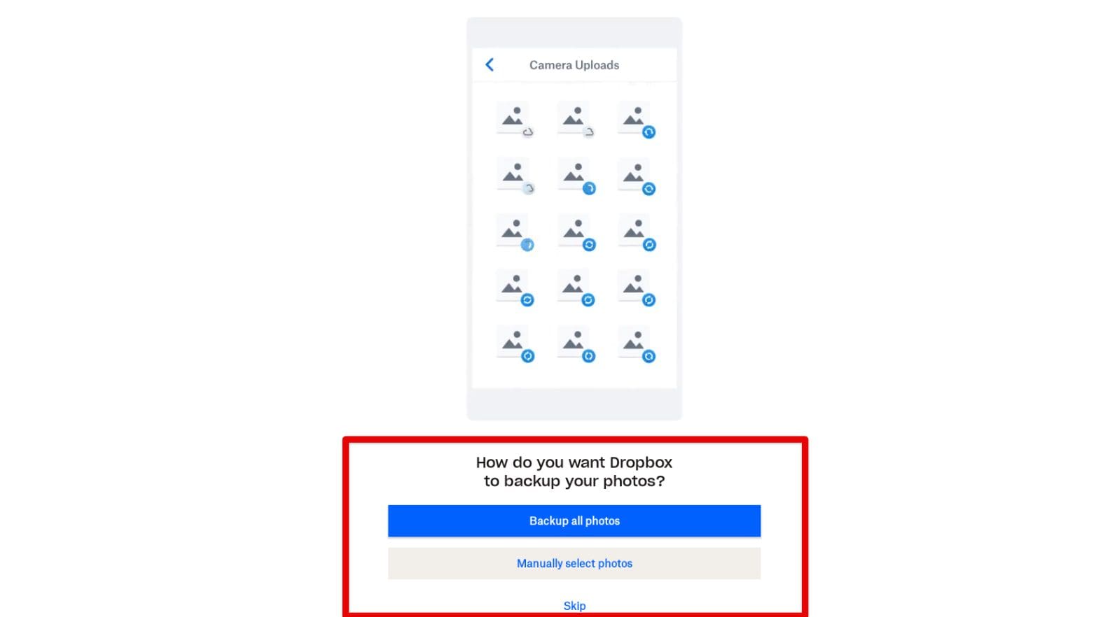 Choosing an upload method on Dropbox