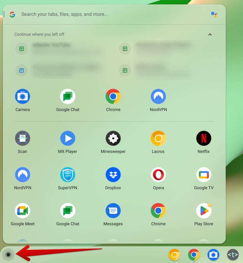 ChromeOS launcher area