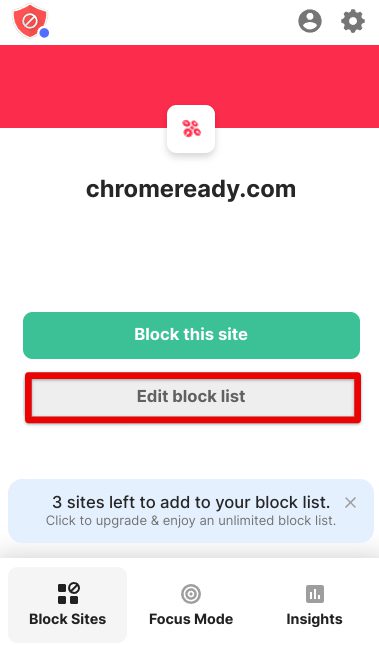 Clicking on "Edit block list"