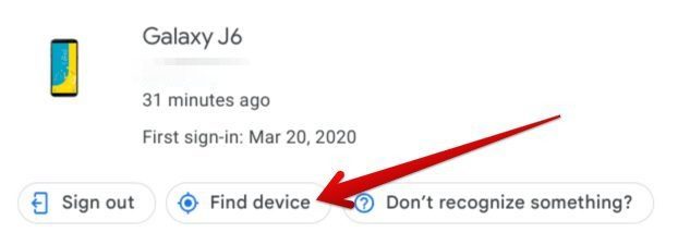 clicking on find device