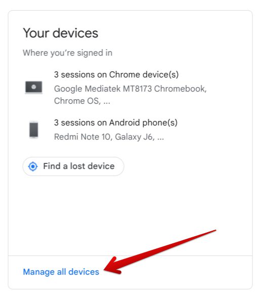 Clicking on "Manage all devices"