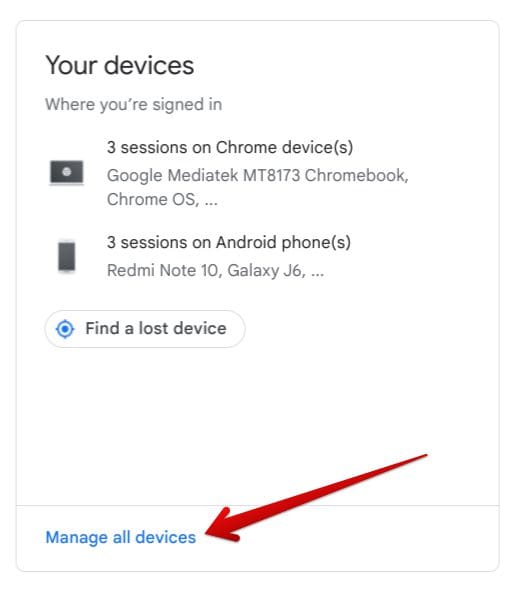 Clicking on "Manage all devices"