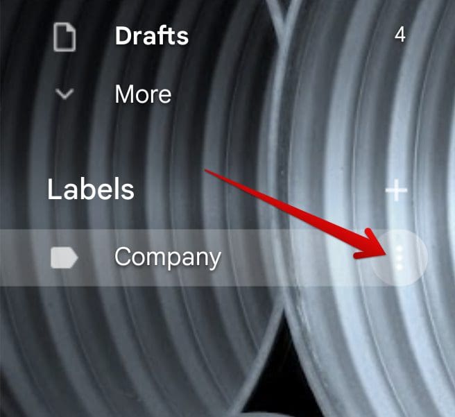 Clicking on the "Options" button for the created label