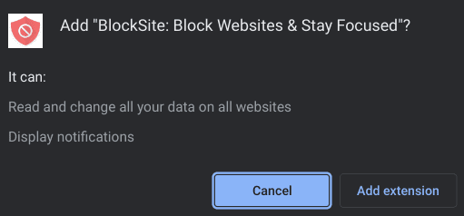 Confirming the installation of BlockSite