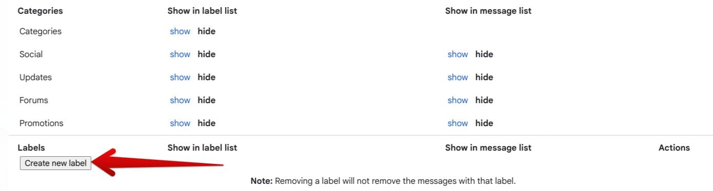 Creating a new label in Gmail