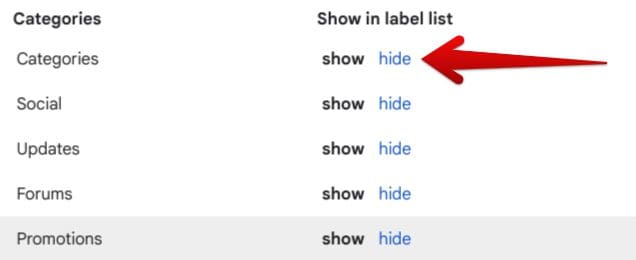 Disabling a category label in Gmail