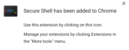 Secure Shell extension installed