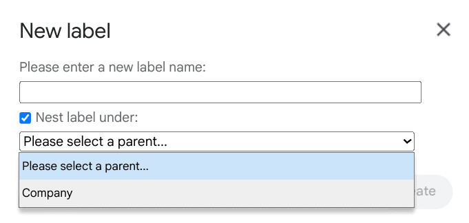 Selecting "Nest label under" and specifying the parent label