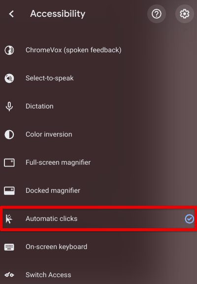 Selecting the "Automatic clicks" feature