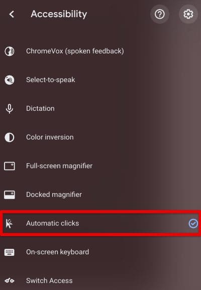 Selecting the "Automatic clicks" feature