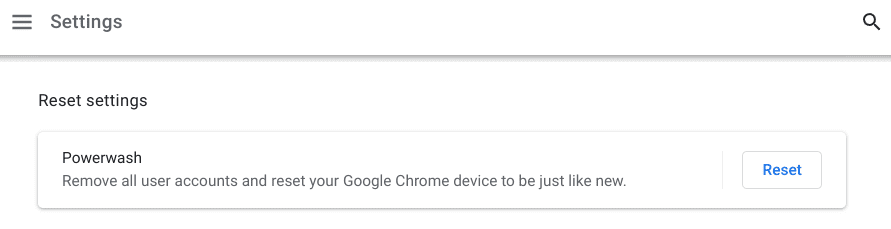 The Powerwash feature on a Chromebook