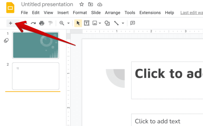 Adding a new slide in Google Slides