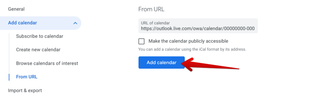 Adding the Outlook calendar to Google Calendar