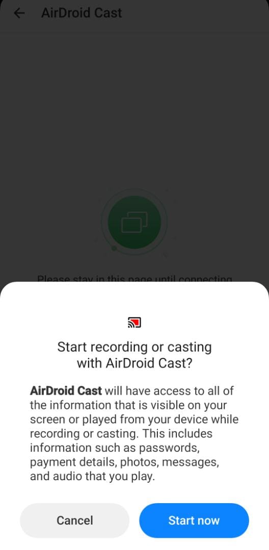 Allowing to cast the screen on Android