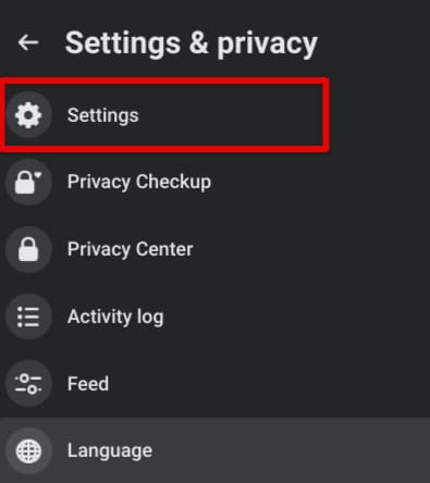 Choosing "Settings" next