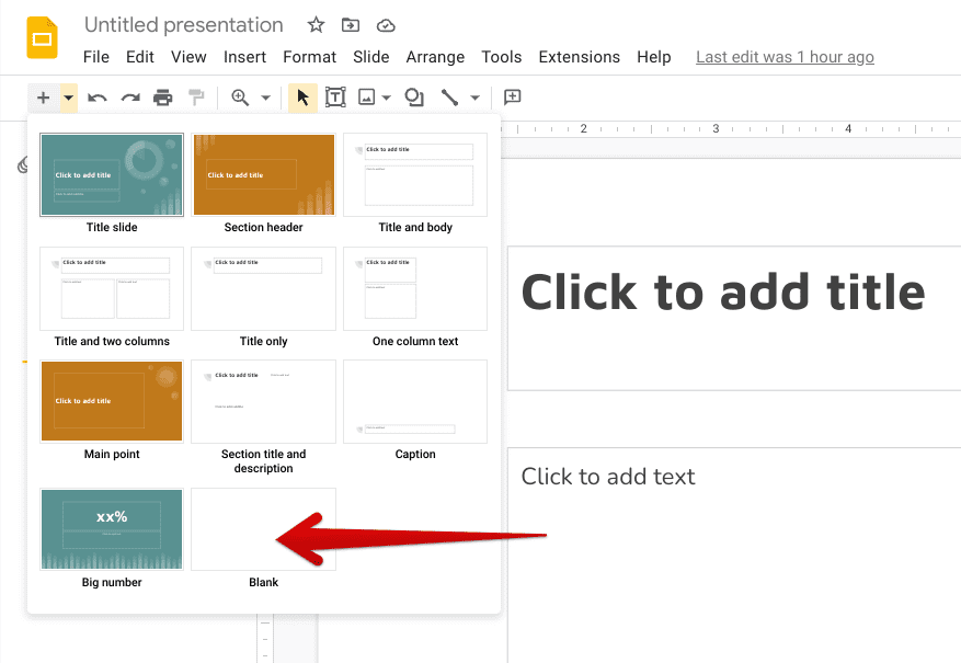 Choosing a "Blank" slide