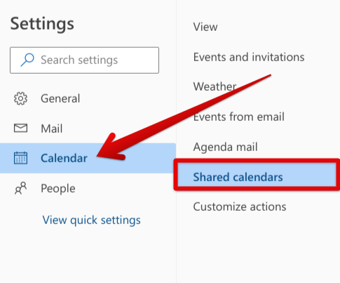 Choosing the "Shared calendar" option